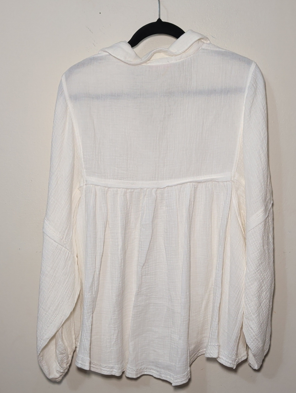 Ces Femme Cotton Muslin Babydoll Blouse White Collared Cottagecore Womens Size L - Picture 6 of 6